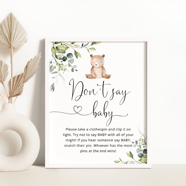 Affiche Eucalyptus ours Ne pas dire jeu de baby shower (Créateur téléchargé)
