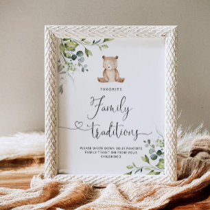 Affiche Eucalyptus ours traditions familiales baby shower