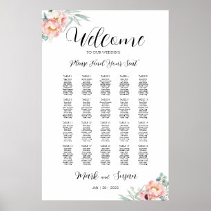 Affiche Eucalyptus Peonies Mariage Welcome Chart