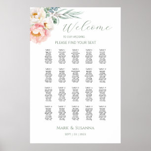 Affiche Eucalyptus Peonies Mariage Welcome Chart