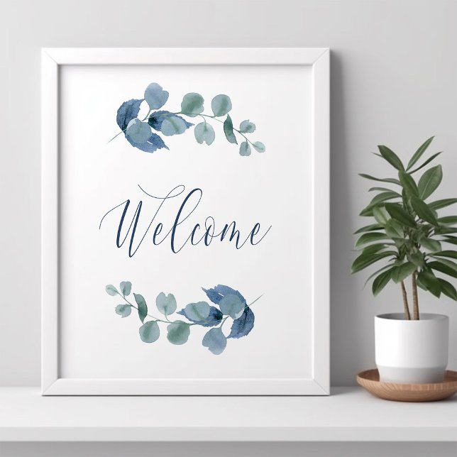Affiche Eucalyptus Poussiéreux Feuillage Aquarelle Simple  (Welcome Poster from the Dusty Eucalpytus wedding collection by Darling & May)