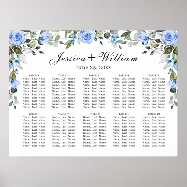 Affiche Eucalyptus & Rose 10 Tables Mariage CHART DE SIÈGE (Devant)