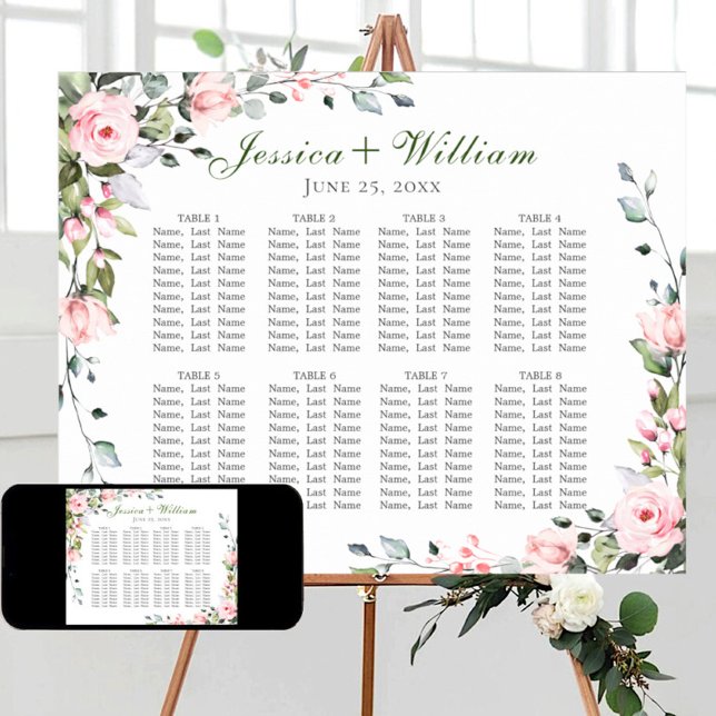 Affiche Eucalyptus & Rose 8 Tables Mariage CHART DE SIÈGE (Créateur téléchargé)