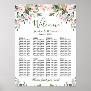 Affiche Eucalyptus & Rose 8 Tables Mariage CHART DE SIÈGE