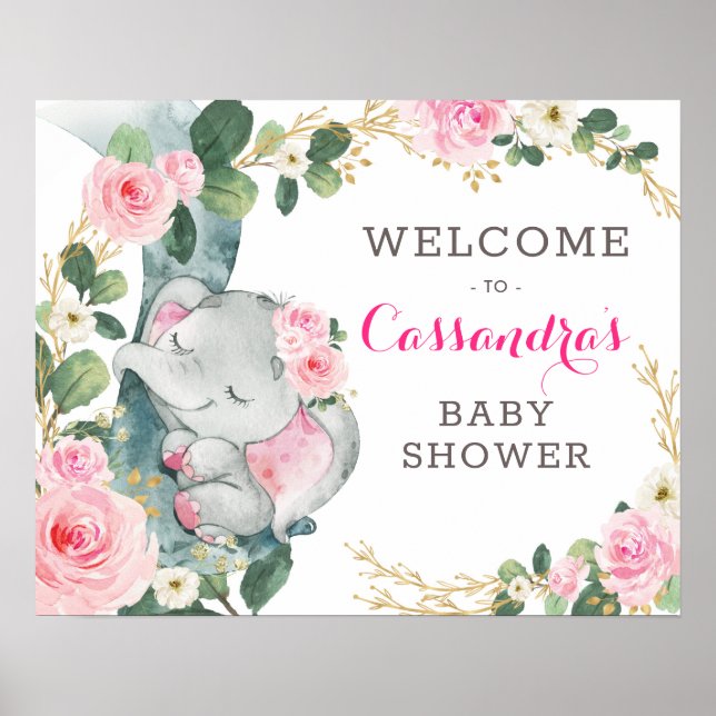 Affiche Eucalyptus rose or floral Bienvenue (Devant)
