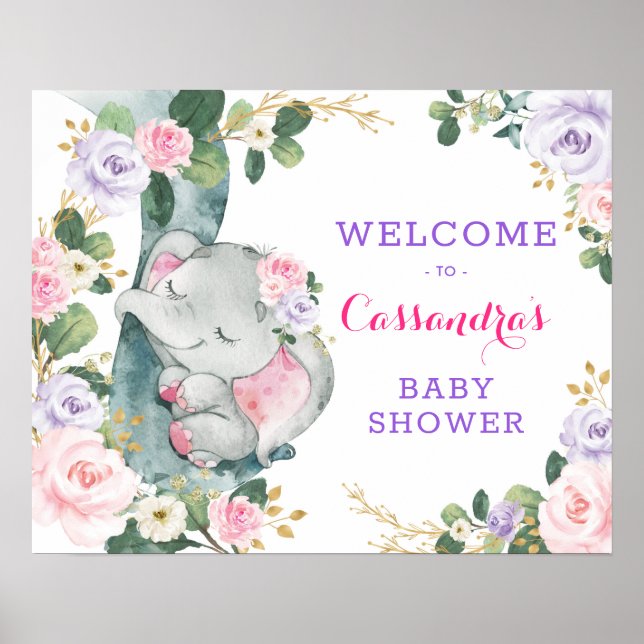Affiche Eucalyptus rose violet floral Bienvenue (Devant)