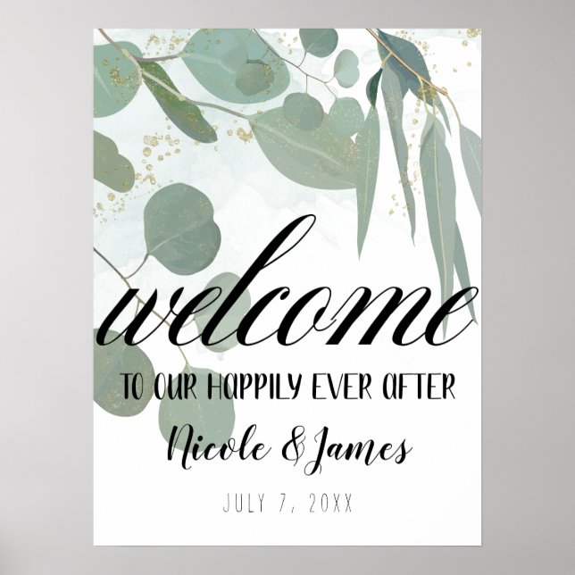 Affiche Eucalyptus rustique Mariage vert minimal chic (Devant)