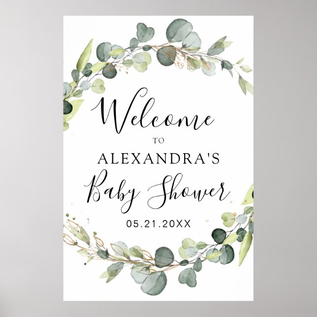 Affiche Eucalyptus Sage Green Floral Baby Shower (Devant)