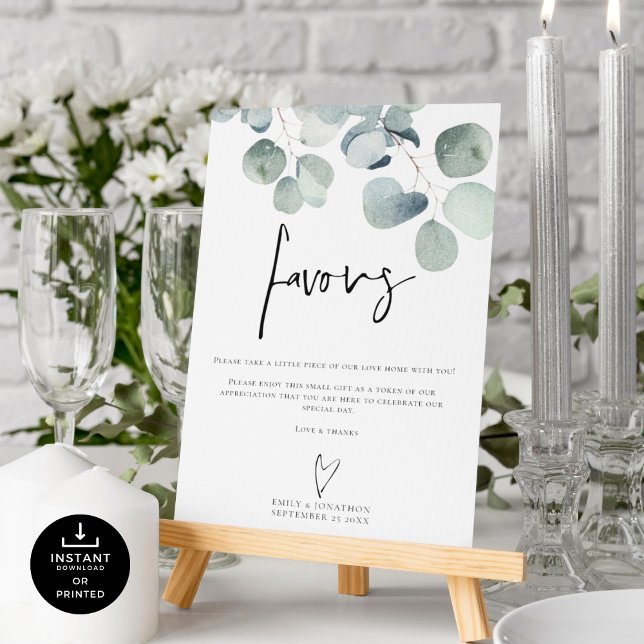 Affiche Eucalyptus Script Favorisant Signal Mariage imprim (Créateur téléchargé)