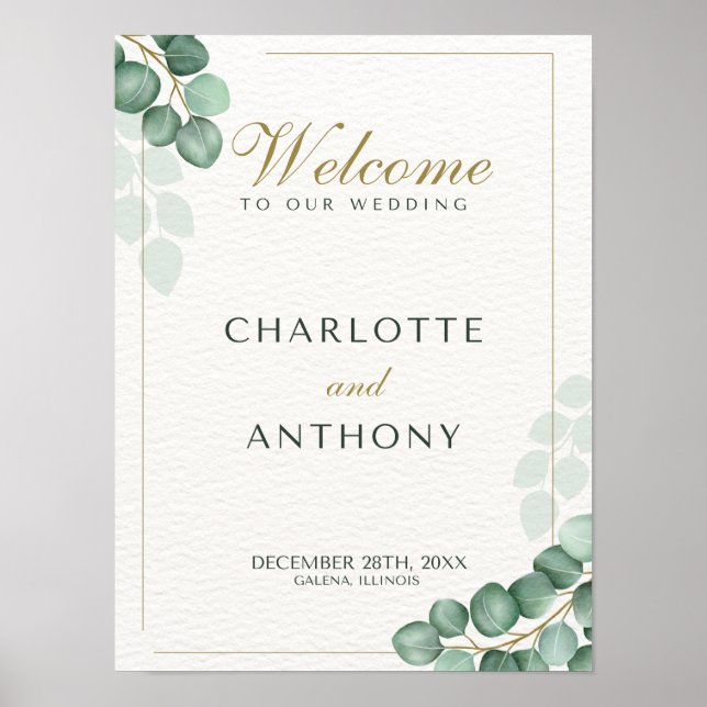 Affiche Eucalyptus signe de bienvenue mariage (Devant)