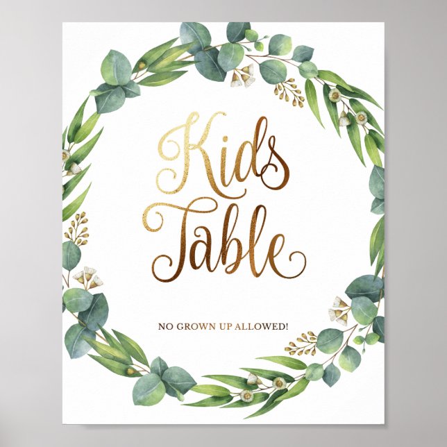 Affiche Eucalyptus signe mariage pour table enfant (Devant)