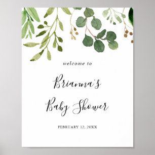 Affiche Eucalyptus Simple Brown Baby shower Floral Bienven