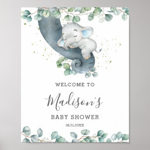 Affiche Eucalyptus verdure Elephant Baby shower Bienvenue