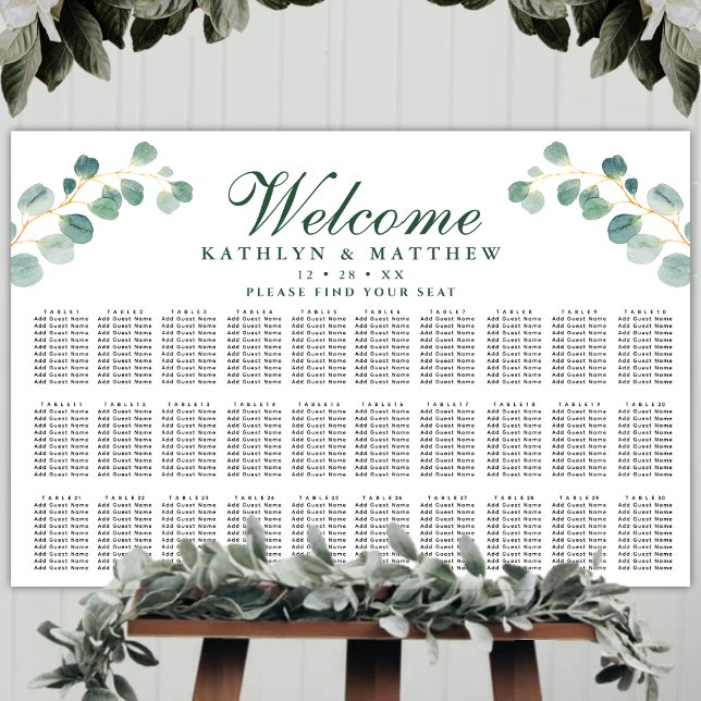 Affiche Eucalyptus Verdure Mariage 30 Table Sièges (Créateur téléchargé)