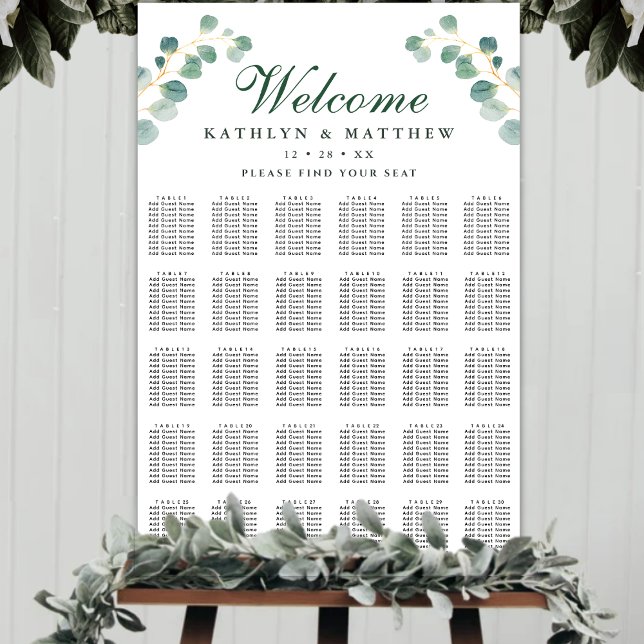 Affiche Eucalyptus Verdure Mariage 30 Table Sièges (Créateur téléchargé)