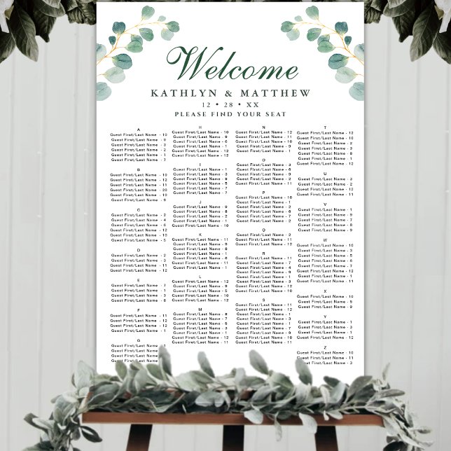 Affiche Eucalyptus Verdure Mariage Siège Alphabétique (Créateur téléchargé)