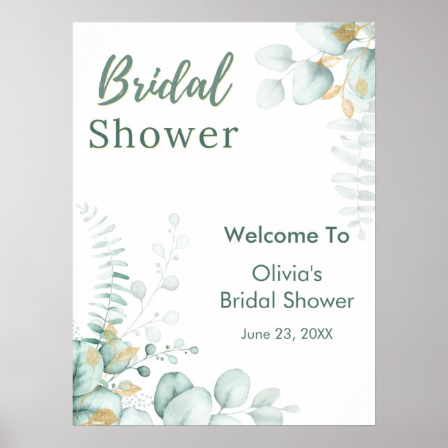 Affiche Eucalyptus Verdure Or Fête de Mariage de Bienvenue (Devant)