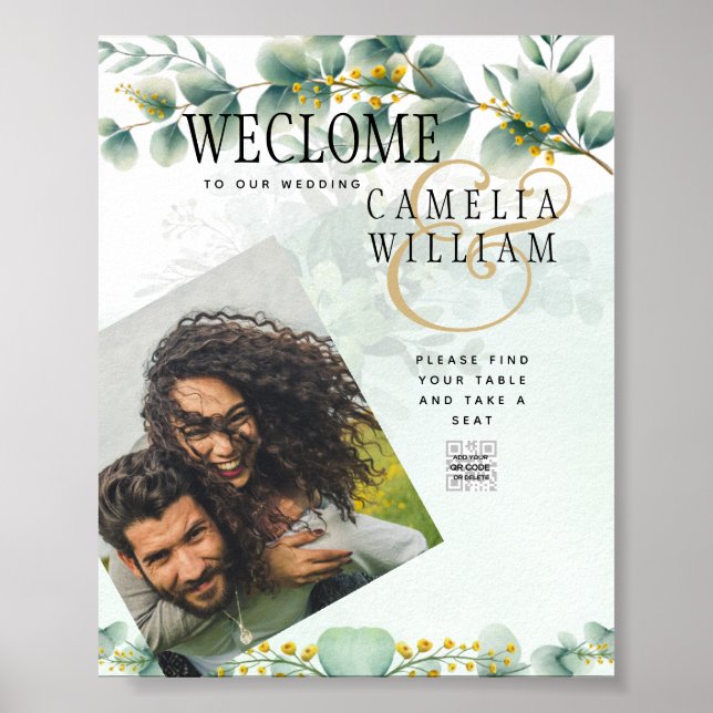 Affiche Eucalyptus Verdure Or MARIAGE QR CODE Moderne (Devant)