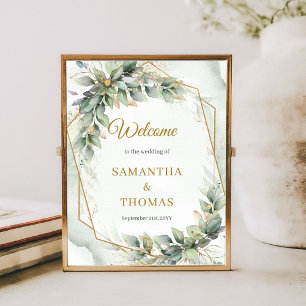 Affiche eucalyptus vert bohème et mariage d'or bienvenue