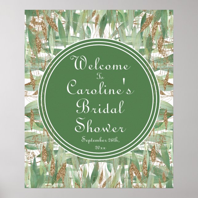 Affiche Eucalyptus Vert Or Paillettes Mariage Accueil (Devant)