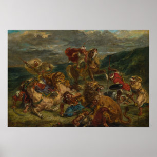 Affiche Eugene Delacroix - Chasse au lion
