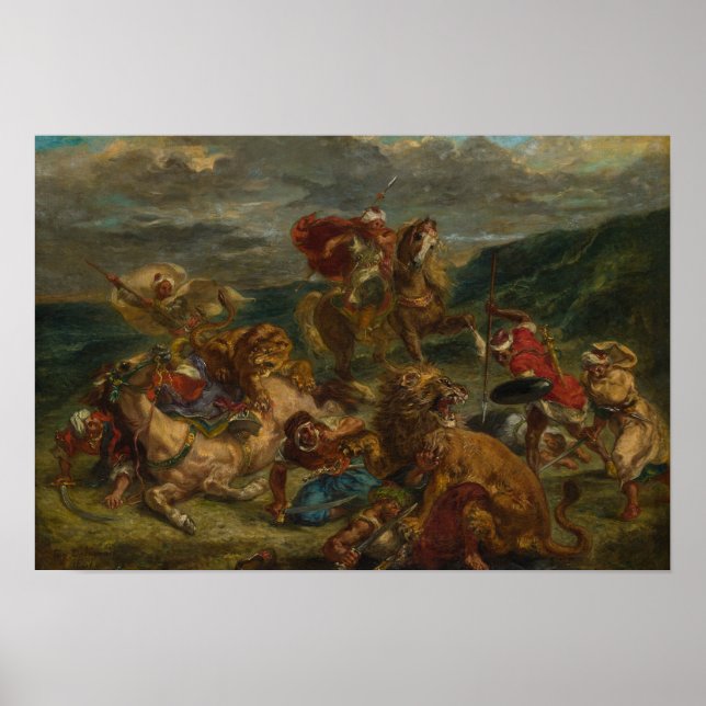 Affiche Eugene Delacroix - Chasse au lion (Devant)