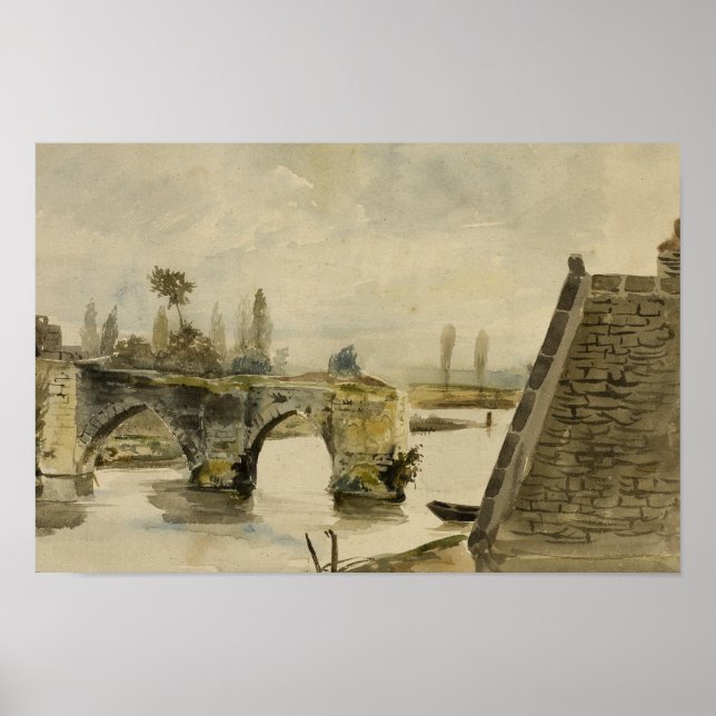 Affiche Eugene Delacroix - L'Ancien Pont à Nantes (Devant)