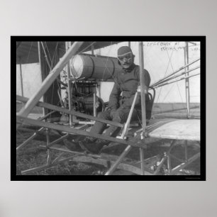 Affiche Eugene Lefebvre assis à son avion 1909