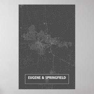 Affiche Eugene & Springfield, Oregon (white on black)