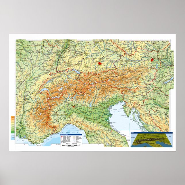 Affiche " Europa : 2021/heute - Karte ALPEN Region ... (Devant)