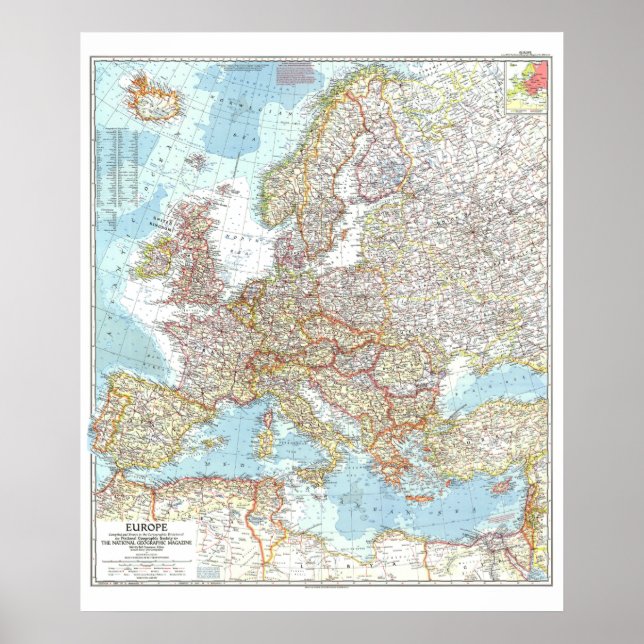 Affiche " Europe : 1957 Carte détaillée ... (Devant)