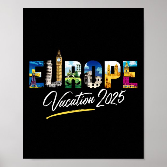 Affiche Europe 2025 Souvenir de vacances en famille Voyage (Devant)