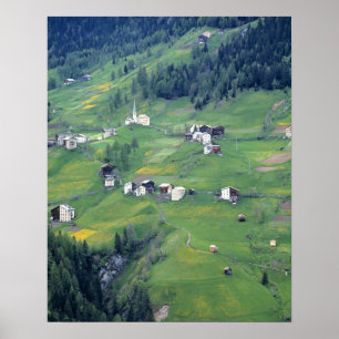 Affiche Europe, Italie, Alpes Dolomites. Ce petit village