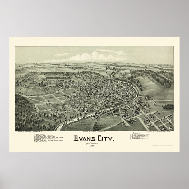 Affiche Evans City, PA Carte panoramique - 1900 (Devant)