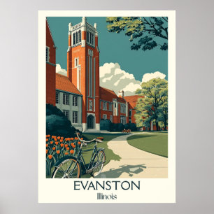 Affiche Evanston Illinois Université Vintage Campus Art