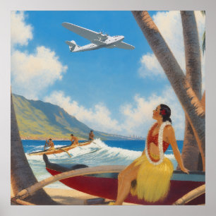 Affiche Évasion Aloha de la fille hula hawaïenne vintage p