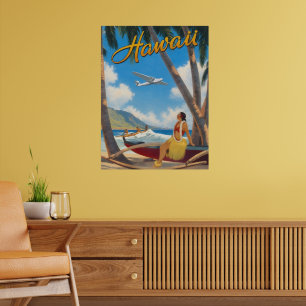 Affiche Évasion Aloha de la fille hula hawaïenne vintage p