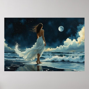 Affiche Évasion au bord de la mer sous la Lune Art côtie
