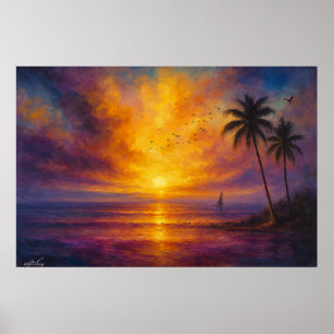 Affiche Évasion au coucher du soleil sur l'océan - Ciel vi