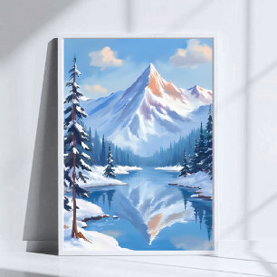 Affiche Évasion de montagne   Nature aquarelle neige hiver