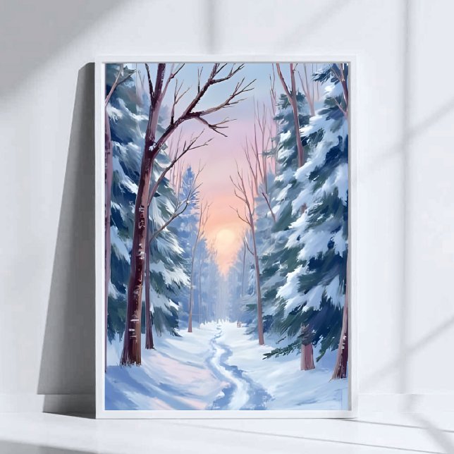 Affiche Évasion enneigée | Peinture aquarelle de la forêt  (Créateur téléchargé)