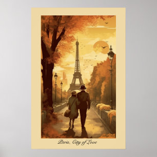 Affiche Évasion romantique à Paris, tour Eiffel en automne