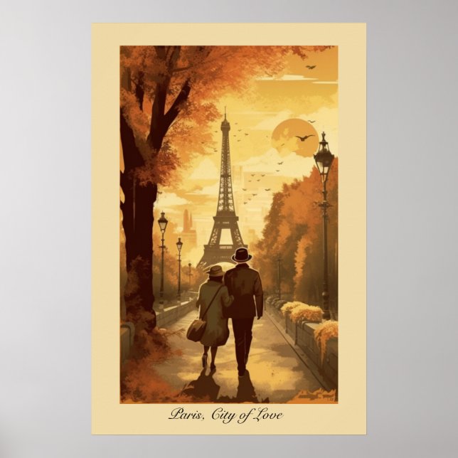 Affiche Évasion romantique à Paris, tour Eiffel en automne (Devant)