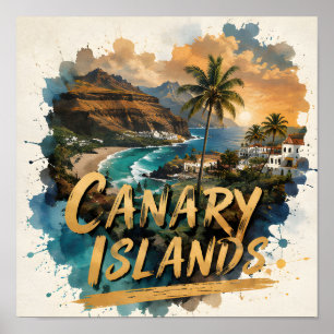 Affiche Évasion tropicale aux îles Canaries à l'aquarelle