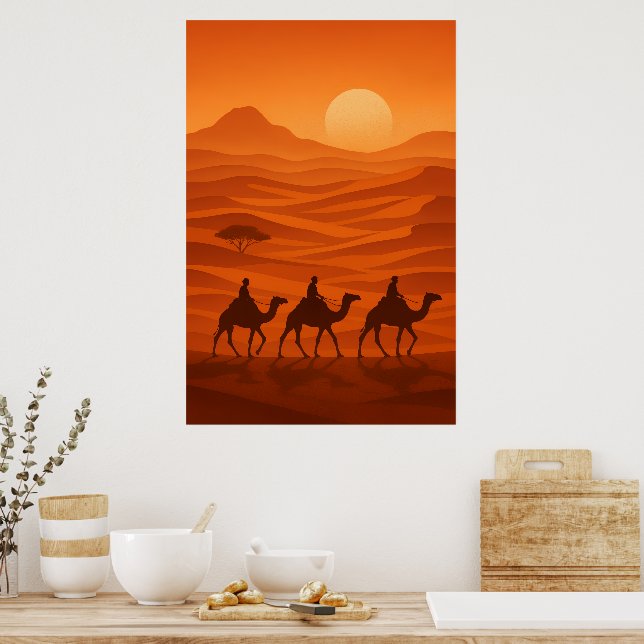 Affiche "Evening Caravan | Desert Silhouette Wall Art (Cuisine)