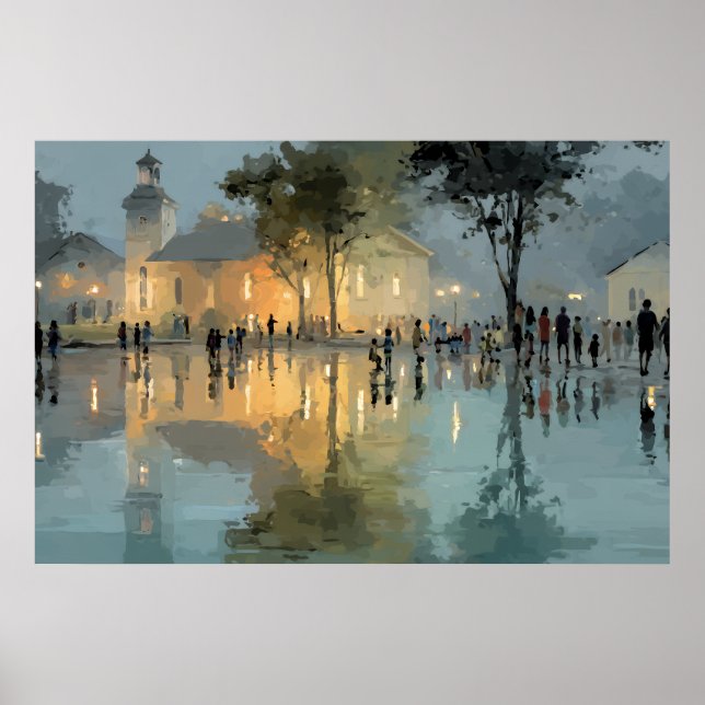 Affiche Evening Church Square Rain Reflections (Devant)