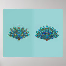 Éventails de plumes de paon en verre teinté Duo