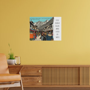 Affiche Everest Himalayan Village Market Art de Voyage