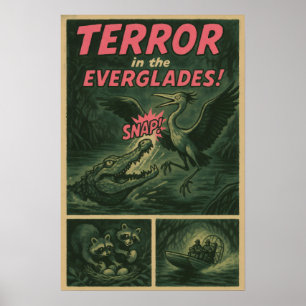Affiche Everglades Comic - Alligator Attaquer Horreur