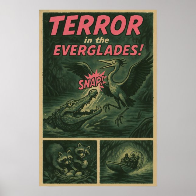 Affiche Everglades Comic - Alligator Attaquer Horreur (Devant)